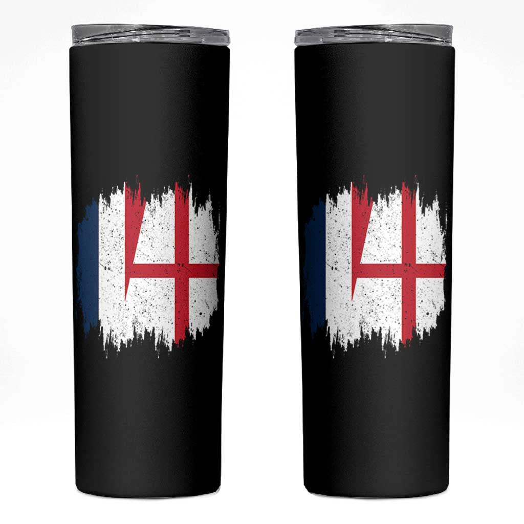 Vintage Grunge France England Flag Brush Stroke Graphic Skinny Tumbler French Anglo English Heritage Pride Match Day