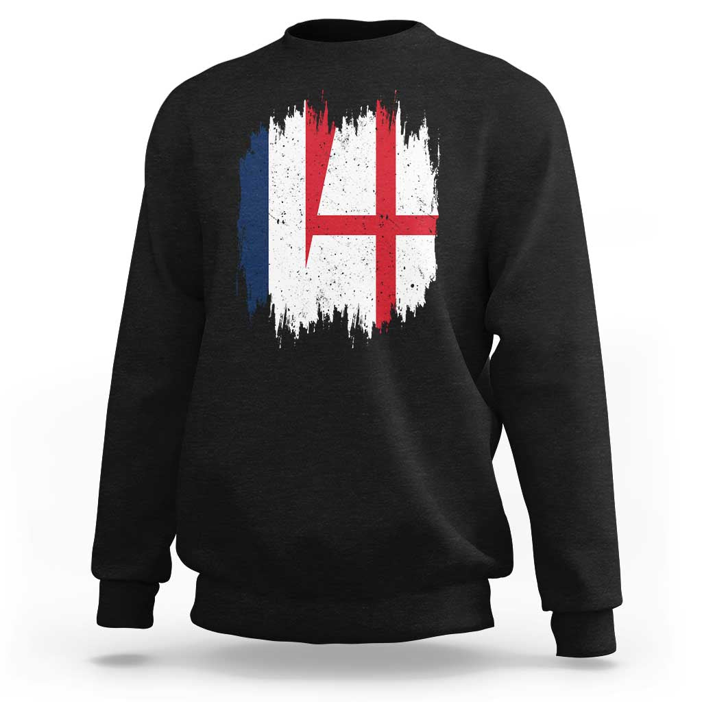 Vintage Grunge France England Flag Brush Stroke Graphic Sweatshirt French Anglo English Heritage Pride Match Day TS02