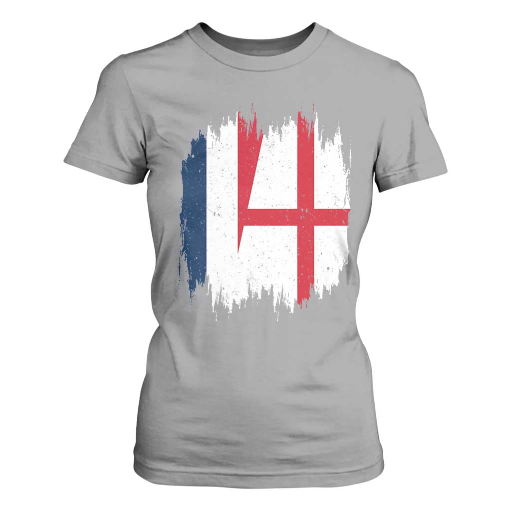 Vintage Grunge France England Flag Brush Stroke Graphic T Shirt For Women French Anglo English Heritage Pride Match Day