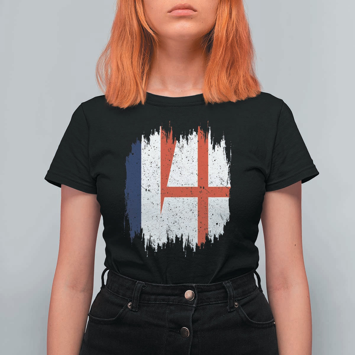 Vintage Grunge France England Flag Brush Stroke Graphic T Shirt For Women French Anglo English Heritage Pride Match Day TS02