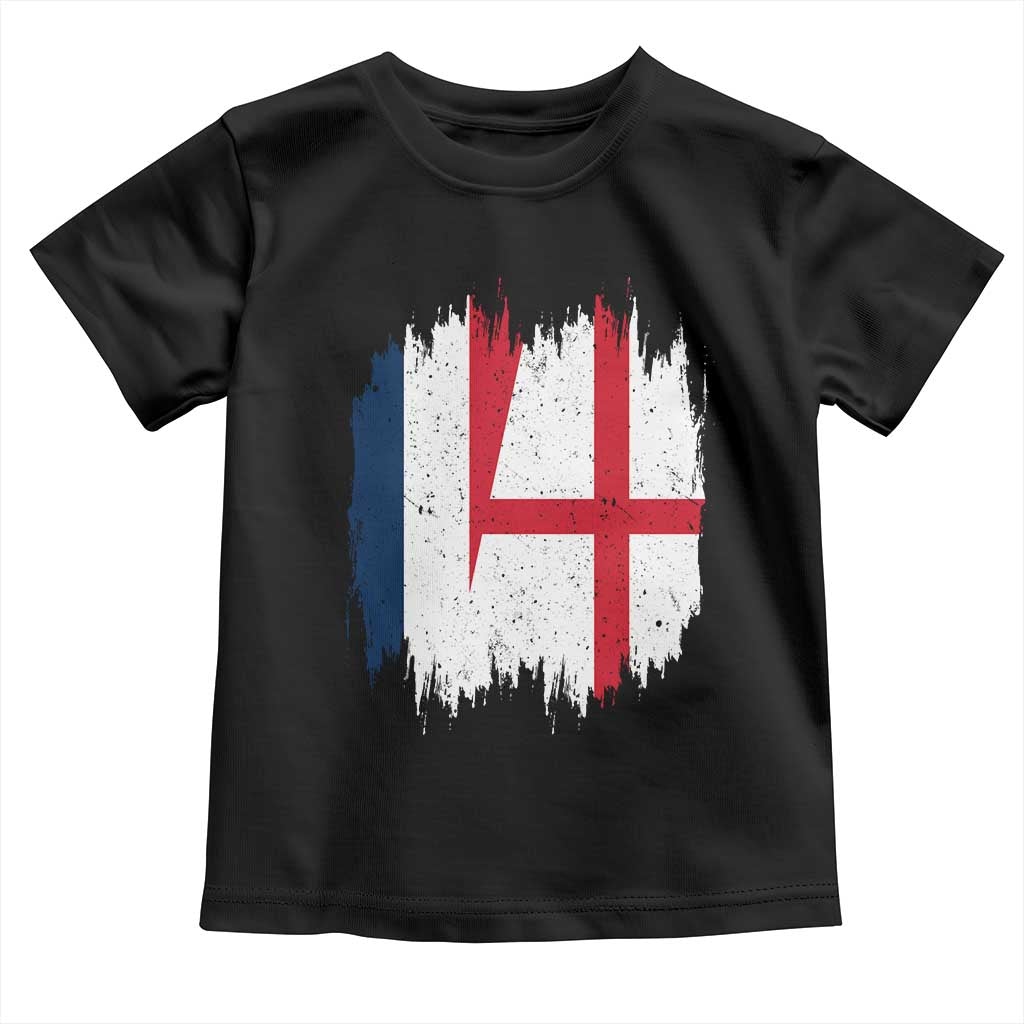 Vintage Grunge France England Flag Brush Stroke Graphic Toddler T Shirt French Anglo English Heritage Pride Match Day