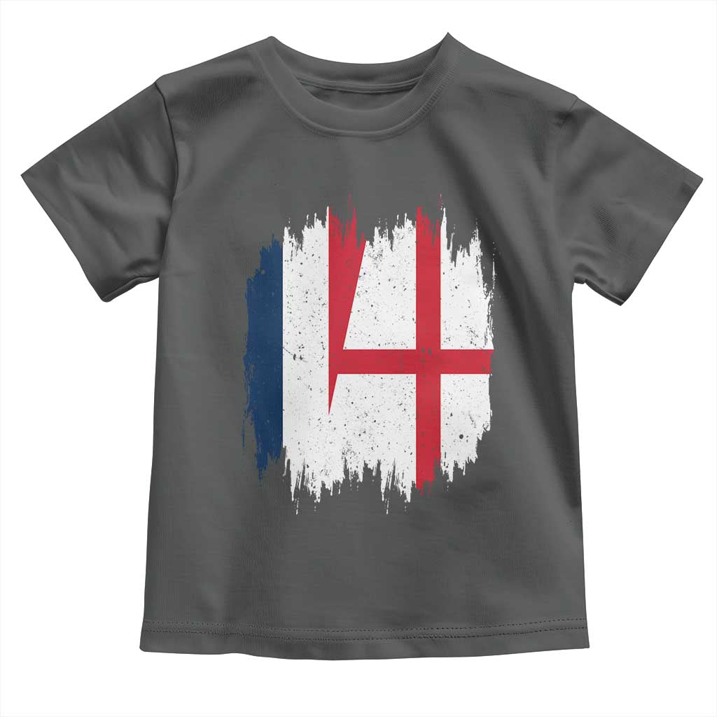 Vintage Grunge France England Flag Brush Stroke Graphic Toddler T Shirt French Anglo English Heritage Pride Match Day