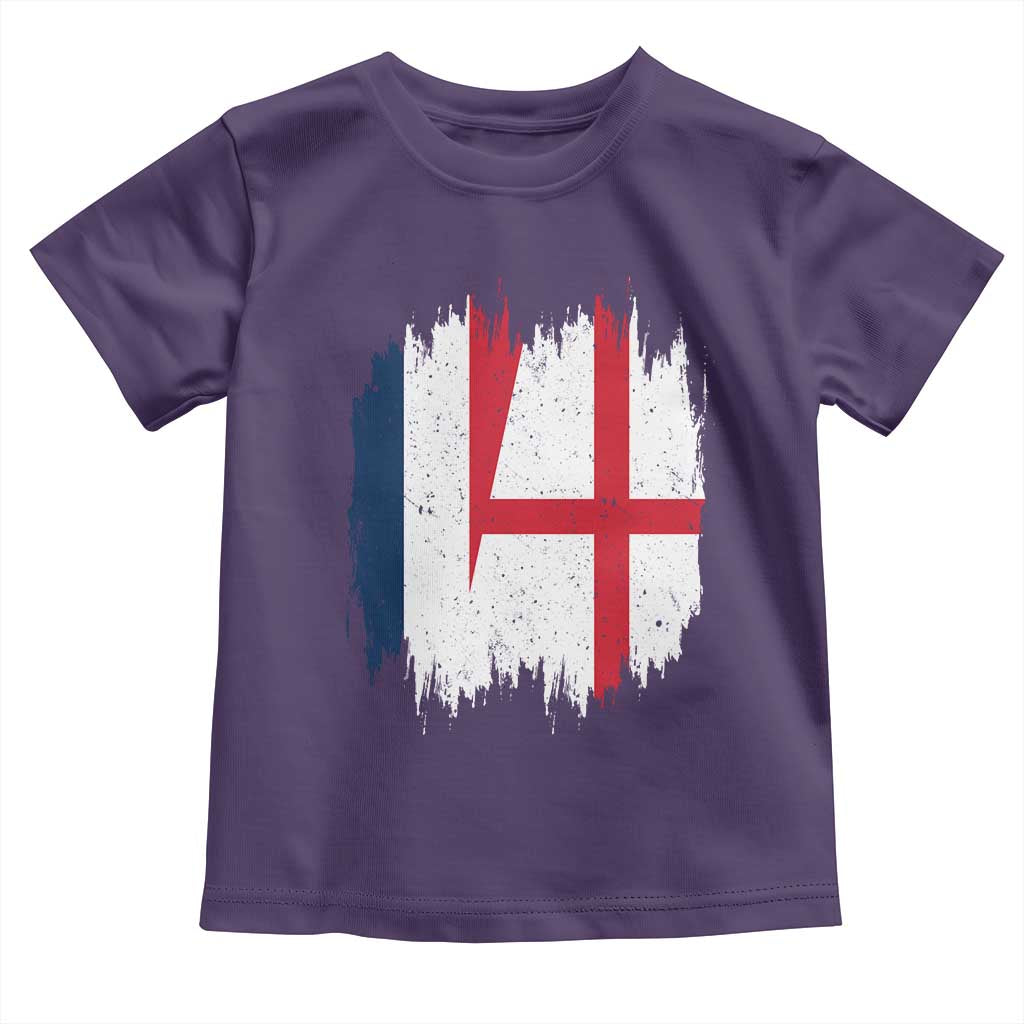 Vintage Grunge France England Flag Brush Stroke Graphic Toddler T Shirt French Anglo English Heritage Pride Match Day