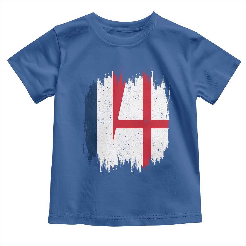 Vintage Grunge France England Flag Brush Stroke Graphic Toddler T Shirt French Anglo English Heritage Pride Match Day