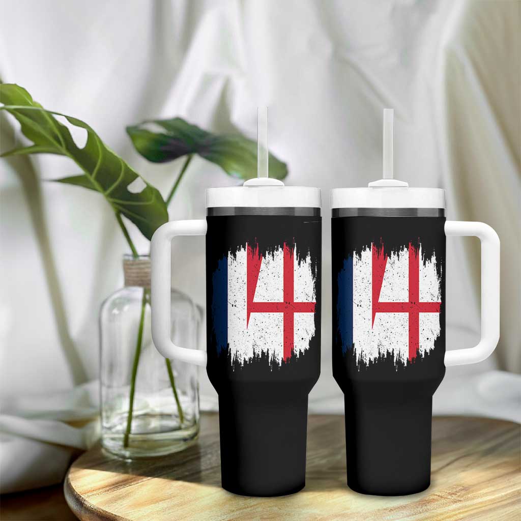 Vintage Grunge France England Flag Brush Stroke Graphic Tumbler With Handle French Anglo English Heritage Pride Match Day