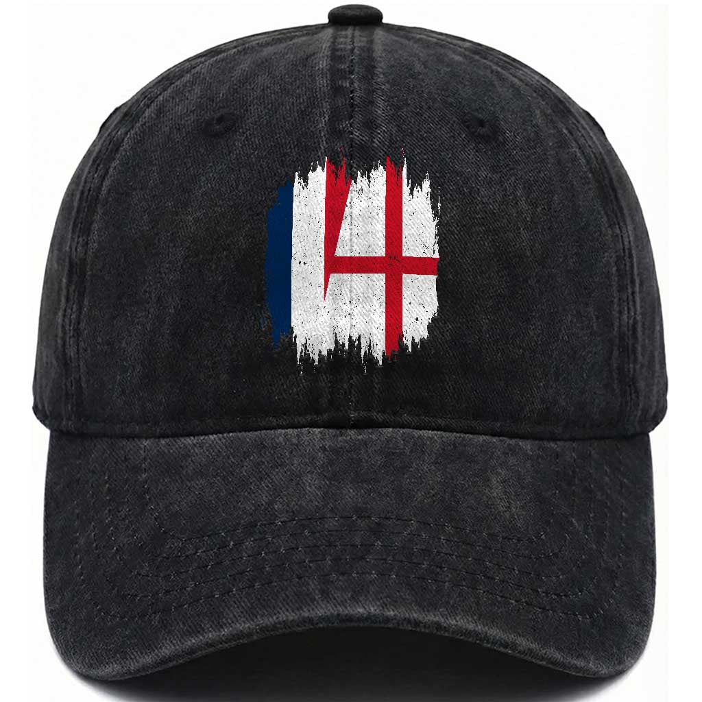 Vintage Grunge France England Flag Brush Stroke Graphic Washed Cotton Baseball Cap French Anglo English Heritage Pride Match Day