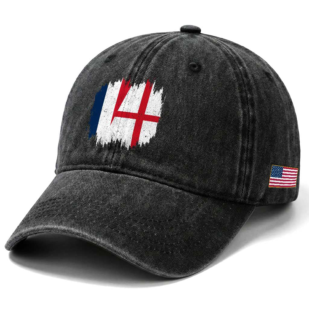 Vintage Grunge France England Flag Brush Stroke Graphic Washed Cotton Baseball Cap French Anglo English Heritage Pride Match Day
