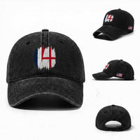 Vintage Grunge France England Flag Brush Stroke Graphic Washed Cotton Baseball Cap French Anglo English Heritage Pride Match Day