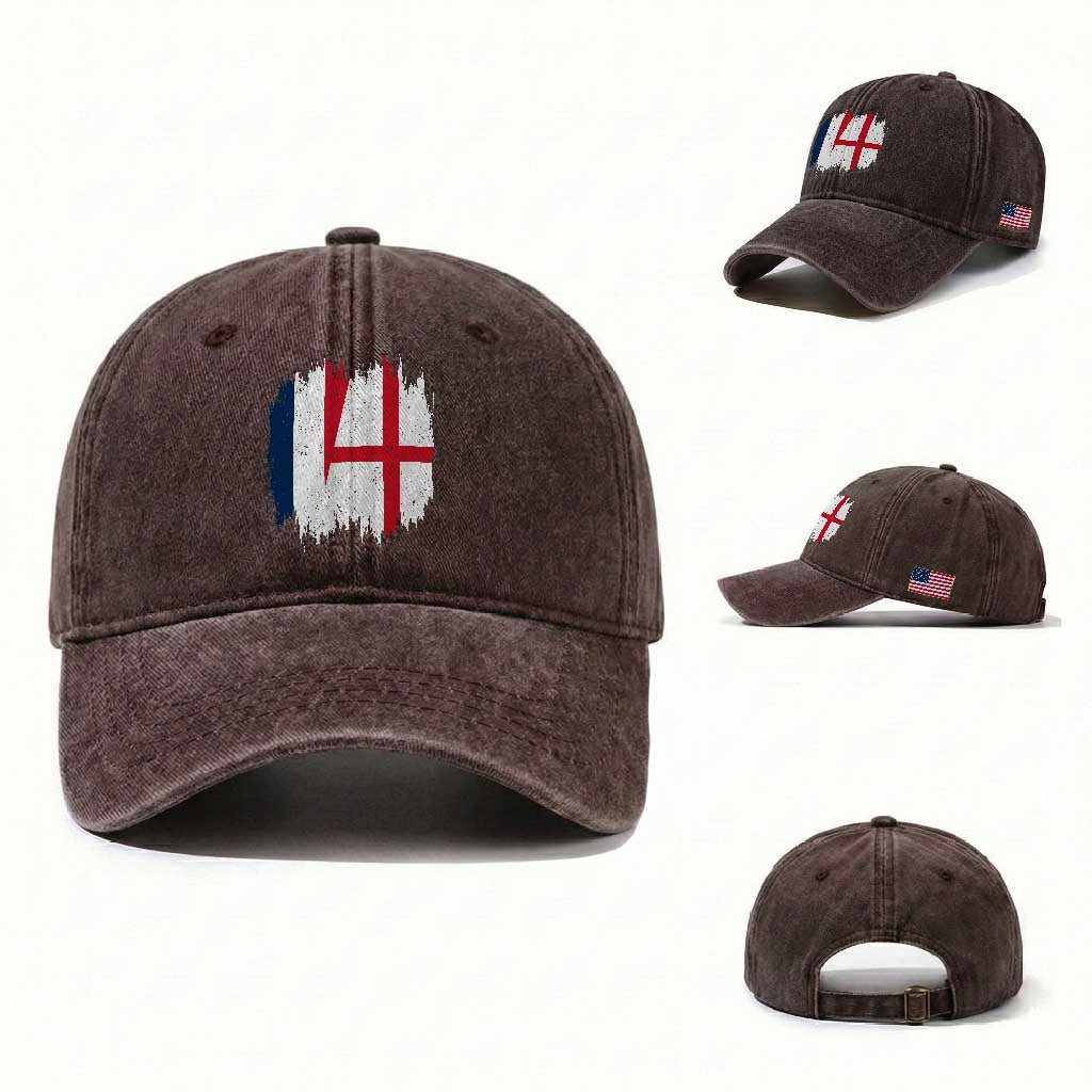 Vintage Grunge France England Flag Brush Stroke Graphic Washed Cotton Baseball Cap French Anglo English Heritage Pride Match Day