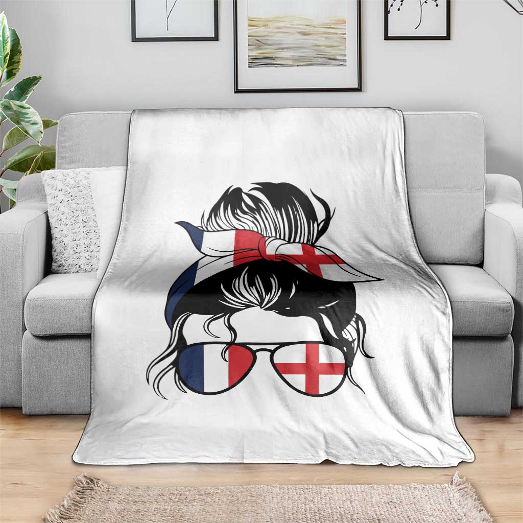Proud France England Flag Messy Bun Bandana Sunglasses Graphic Throw Blanket French Anglo English Heritage Roots Woman