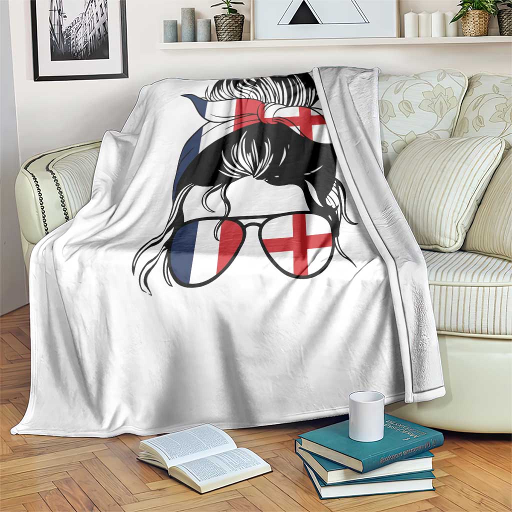 Proud France England Flag Messy Bun Bandana Sunglasses Graphic Throw Blanket French Anglo English Heritage Roots Woman