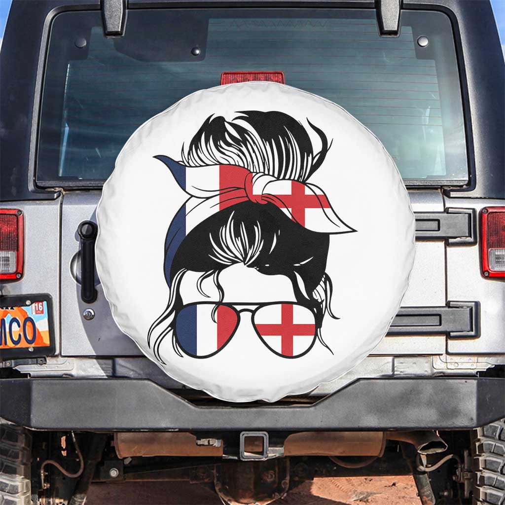 Proud France England Flag Messy Bun Bandana Sunglasses Graphic Spare Tire Cover French Anglo English Heritage Roots Woman