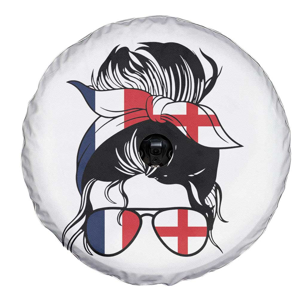 Proud France England Flag Messy Bun Bandana Sunglasses Graphic Spare Tire Cover French Anglo English Heritage Roots Woman