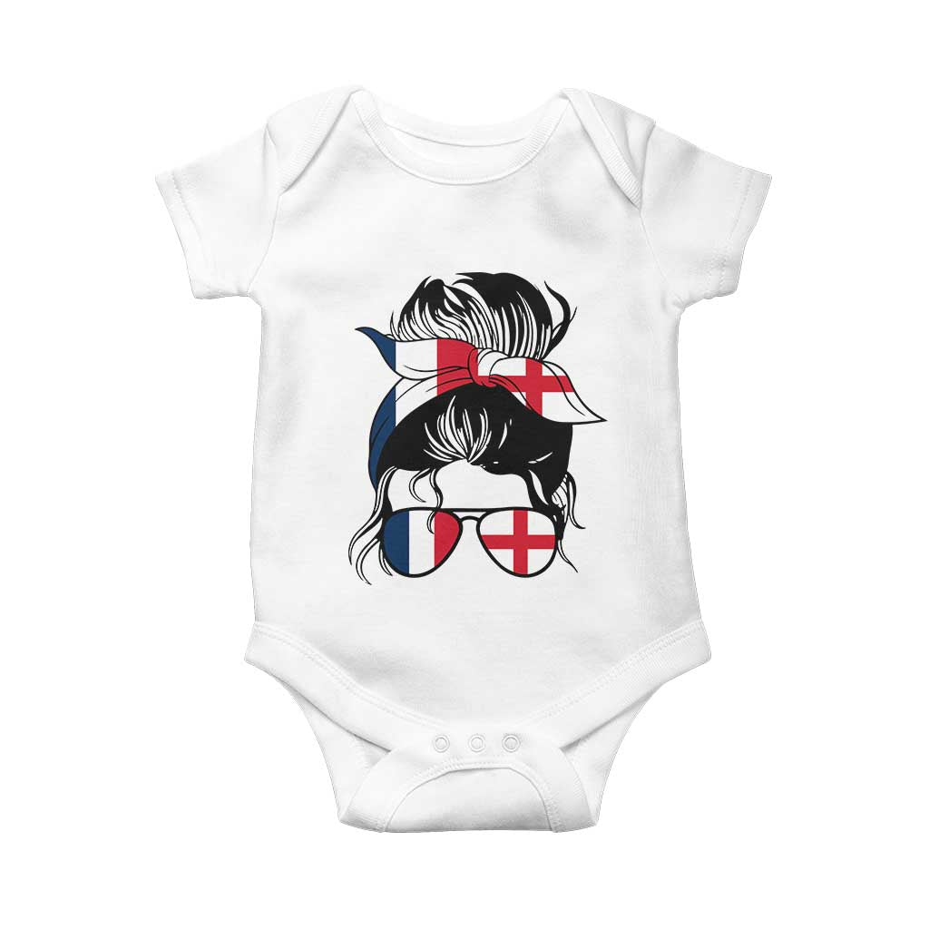 Proud France England Flag Messy Bun Bandana Sunglasses Graphic Baby Onesie French Anglo English Heritage Roots Woman