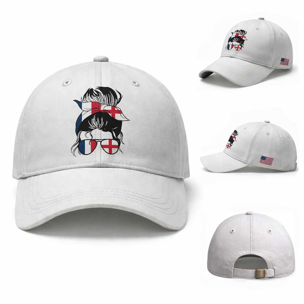 Proud France England Flag Messy Bun Bandana Sunglasses Graphic Baseball Cap French Anglo English Heritage Roots Woman