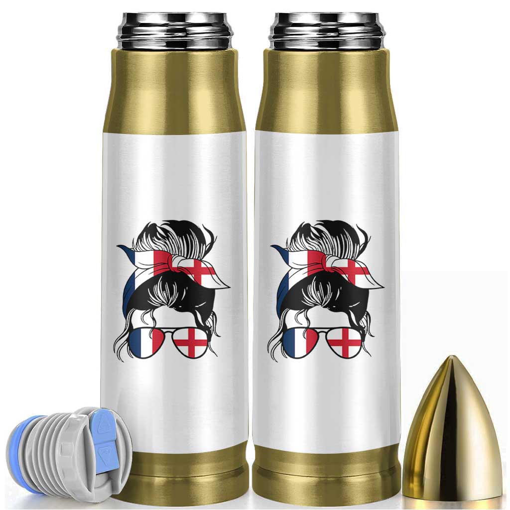 Proud France England Flag Messy Bun Bandana Sunglasses Graphic Bullet Tumbler French Anglo English Heritage Roots Woman