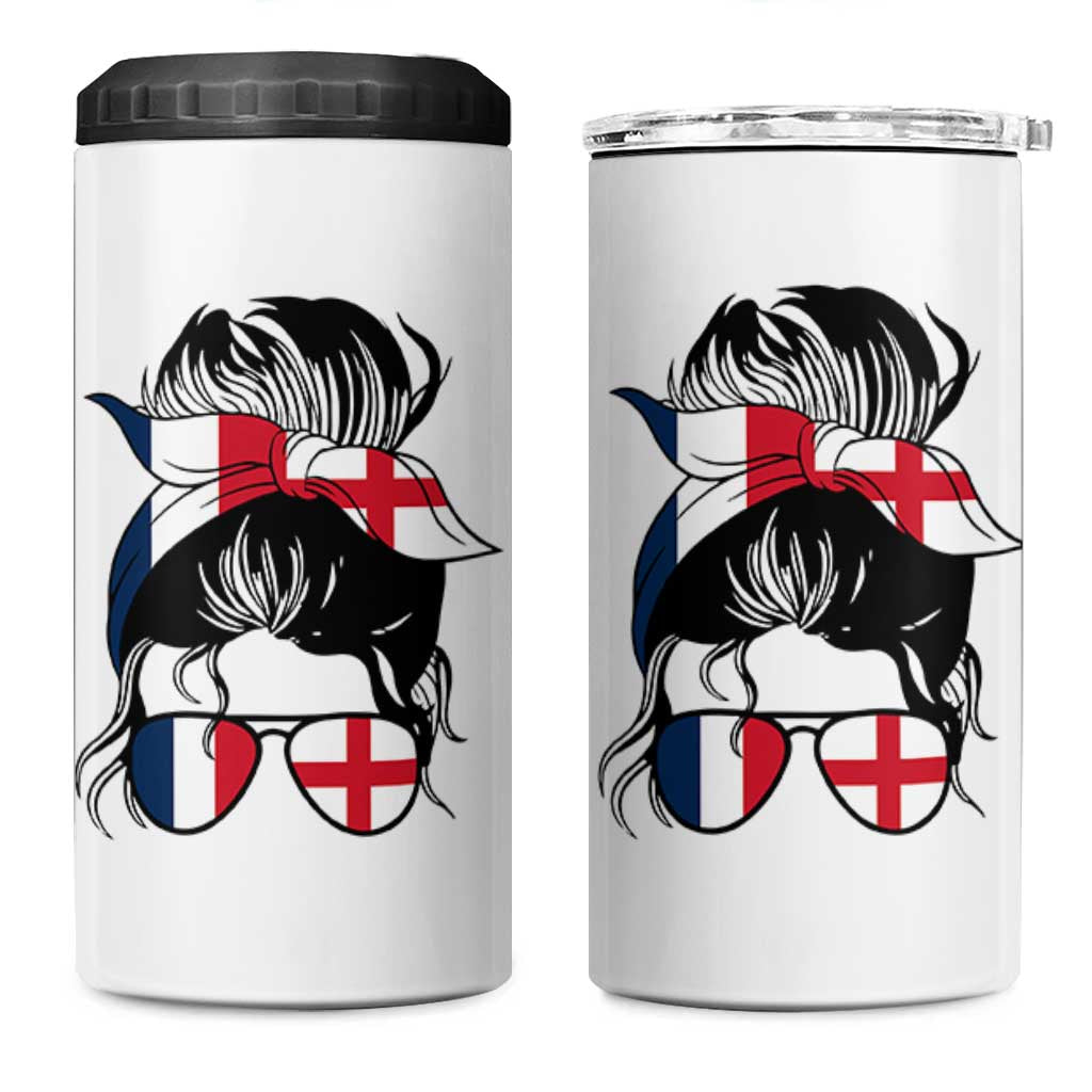 Proud France England Flag Messy Bun Bandana Sunglasses Graphic 4 in 1 Can Cooler Tumbler French Anglo English Heritage Roots Woman