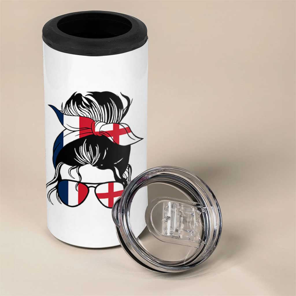 Proud France England Flag Messy Bun Bandana Sunglasses Graphic 4 in 1 Can Cooler Tumbler French Anglo English Heritage Roots Woman