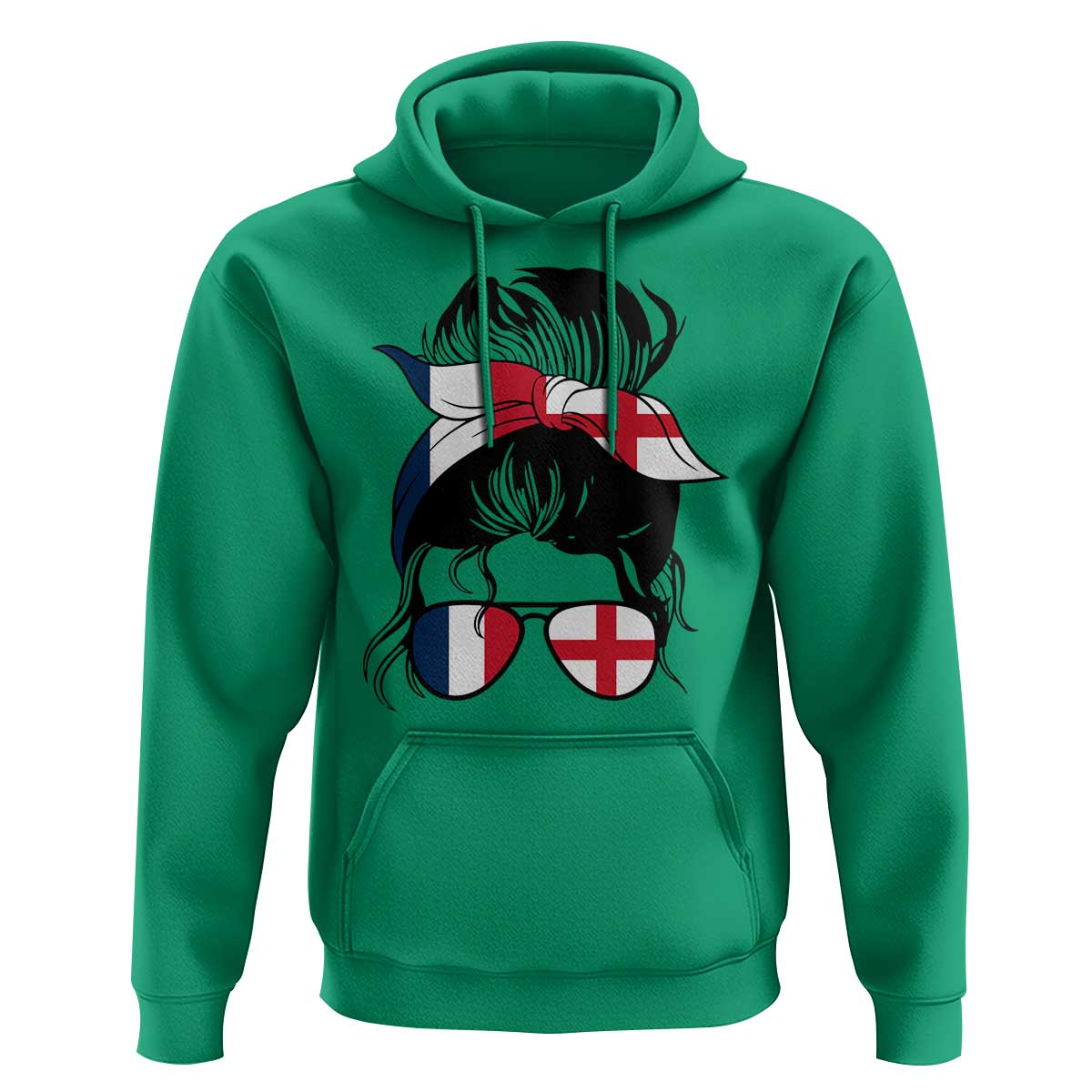 Proud France England Flag Messy Bun Bandana Sunglasses Graphic Hoodie French Anglo English Heritage Roots Woman