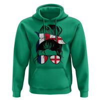Proud France England Flag Messy Bun Bandana Sunglasses Graphic Hoodie French Anglo English Heritage Roots Woman