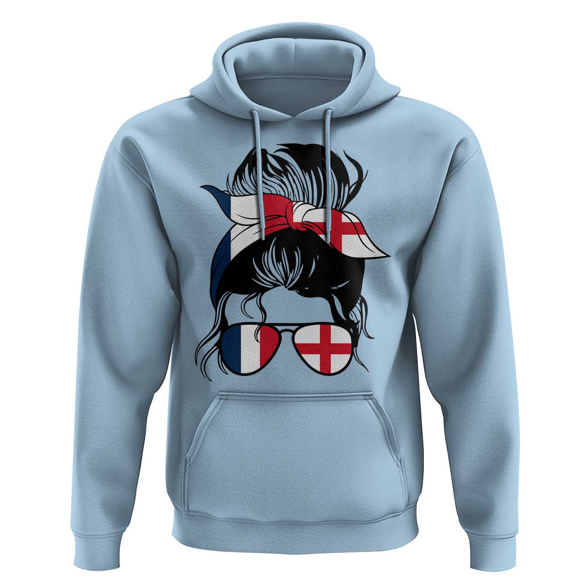 Proud France England Flag Messy Bun Bandana Sunglasses Graphic Hoodie French Anglo English Heritage Roots Woman