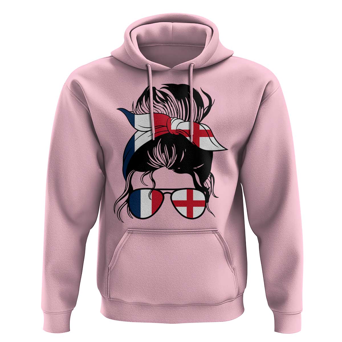 Proud France England Flag Messy Bun Bandana Sunglasses Graphic Hoodie French Anglo English Heritage Roots Woman
