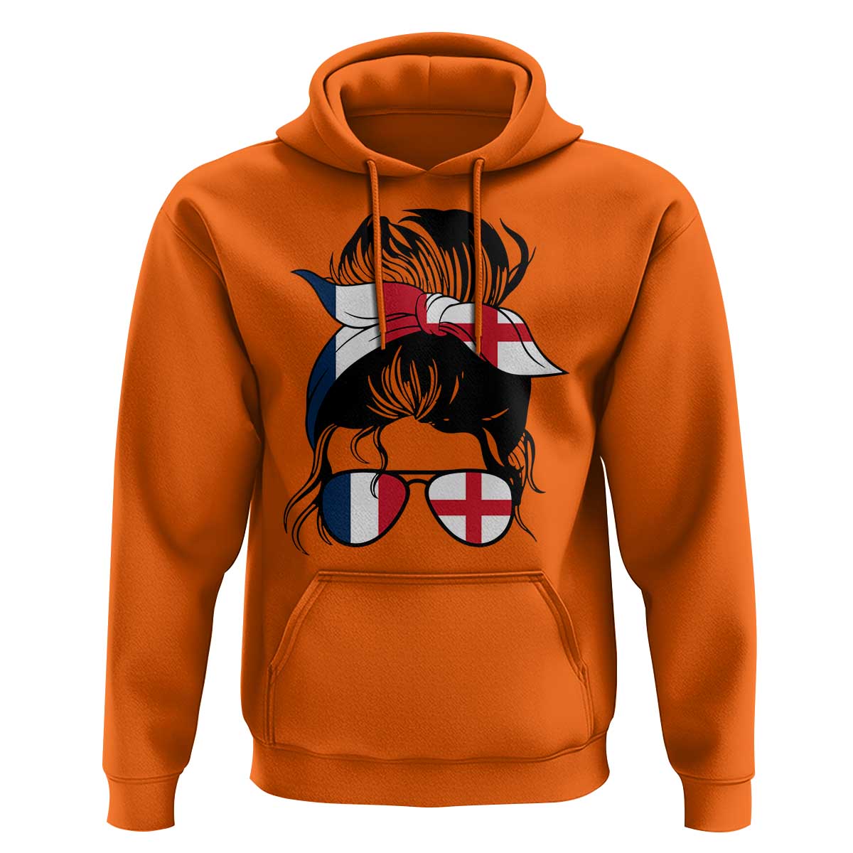 Proud France England Flag Messy Bun Bandana Sunglasses Graphic Hoodie French Anglo English Heritage Roots Woman