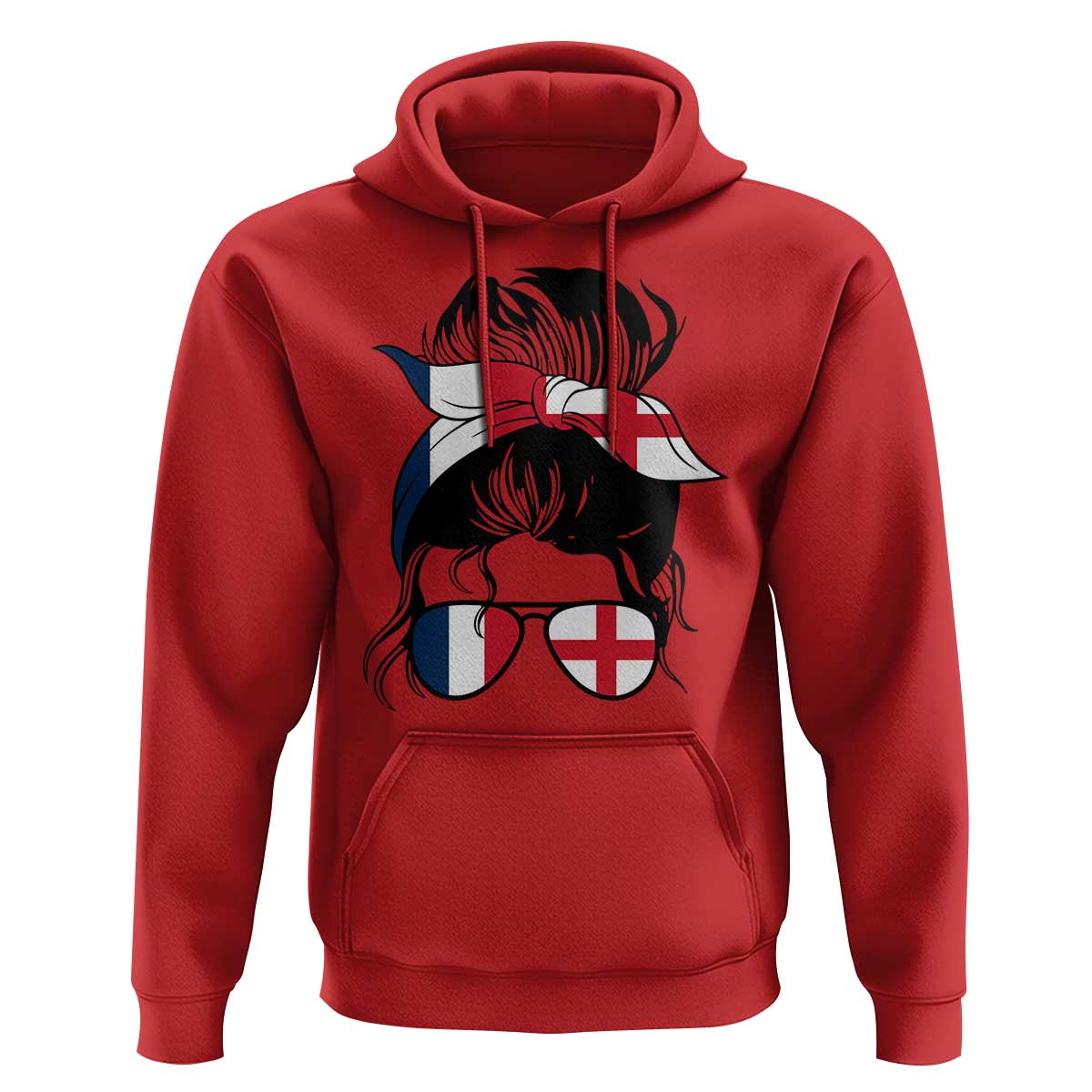 Proud France England Flag Messy Bun Bandana Sunglasses Graphic Hoodie French Anglo English Heritage Roots Woman