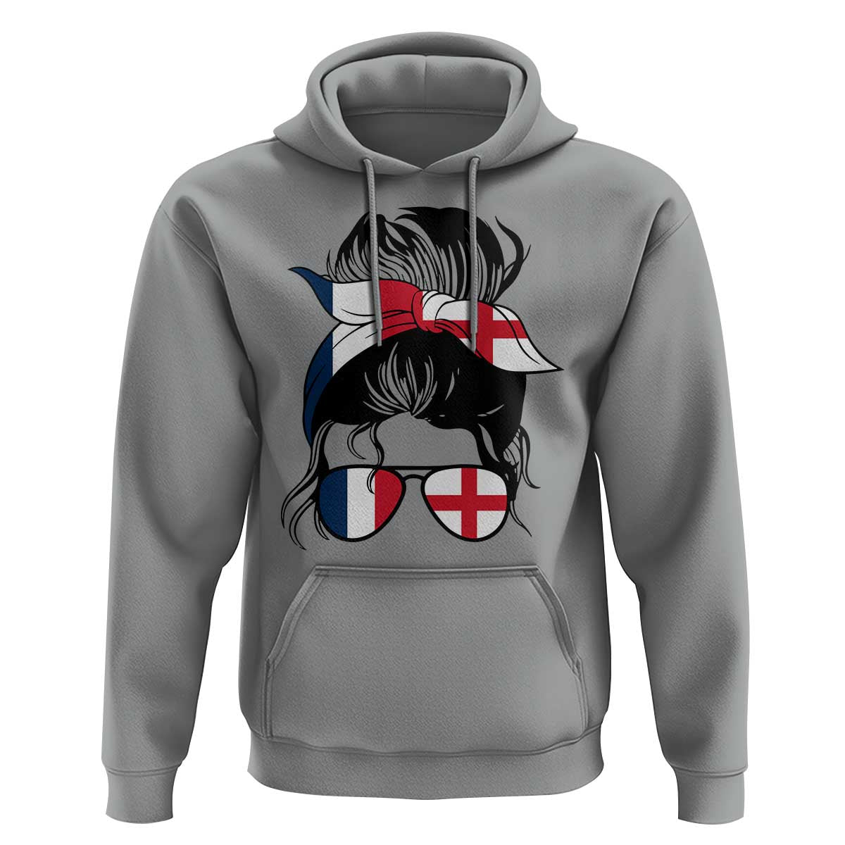 Proud France England Flag Messy Bun Bandana Sunglasses Graphic Hoodie French Anglo English Heritage Roots Woman