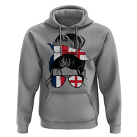Proud France England Flag Messy Bun Bandana Sunglasses Graphic Hoodie French Anglo English Heritage Roots Woman
