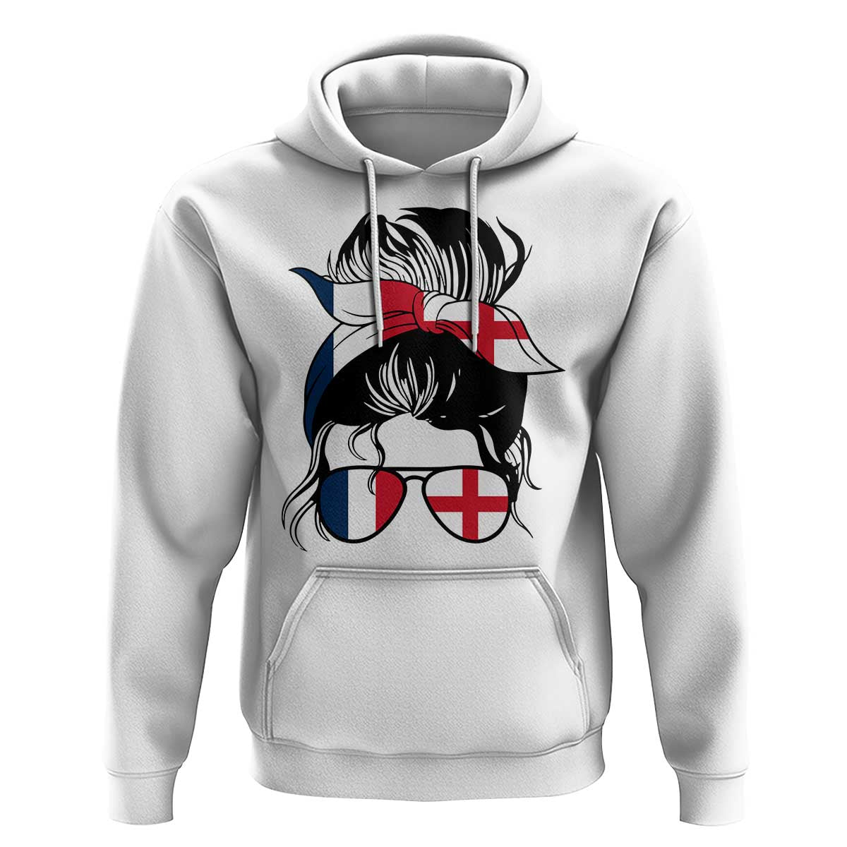 Proud France England Flag Messy Bun Bandana Sunglasses Graphic Hoodie French Anglo English Heritage Roots Woman