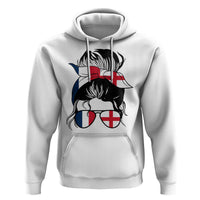 Proud France England Flag Messy Bun Bandana Sunglasses Graphic Hoodie French Anglo English Heritage Roots Woman