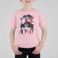 Proud France England Flag Messy Bun Bandana Sunglasses Graphic T Shirt For Kid French Anglo English Heritage Roots Woman