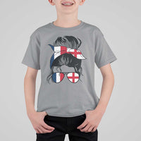 Proud France England Flag Messy Bun Bandana Sunglasses Graphic T Shirt For Kid French Anglo English Heritage Roots Woman