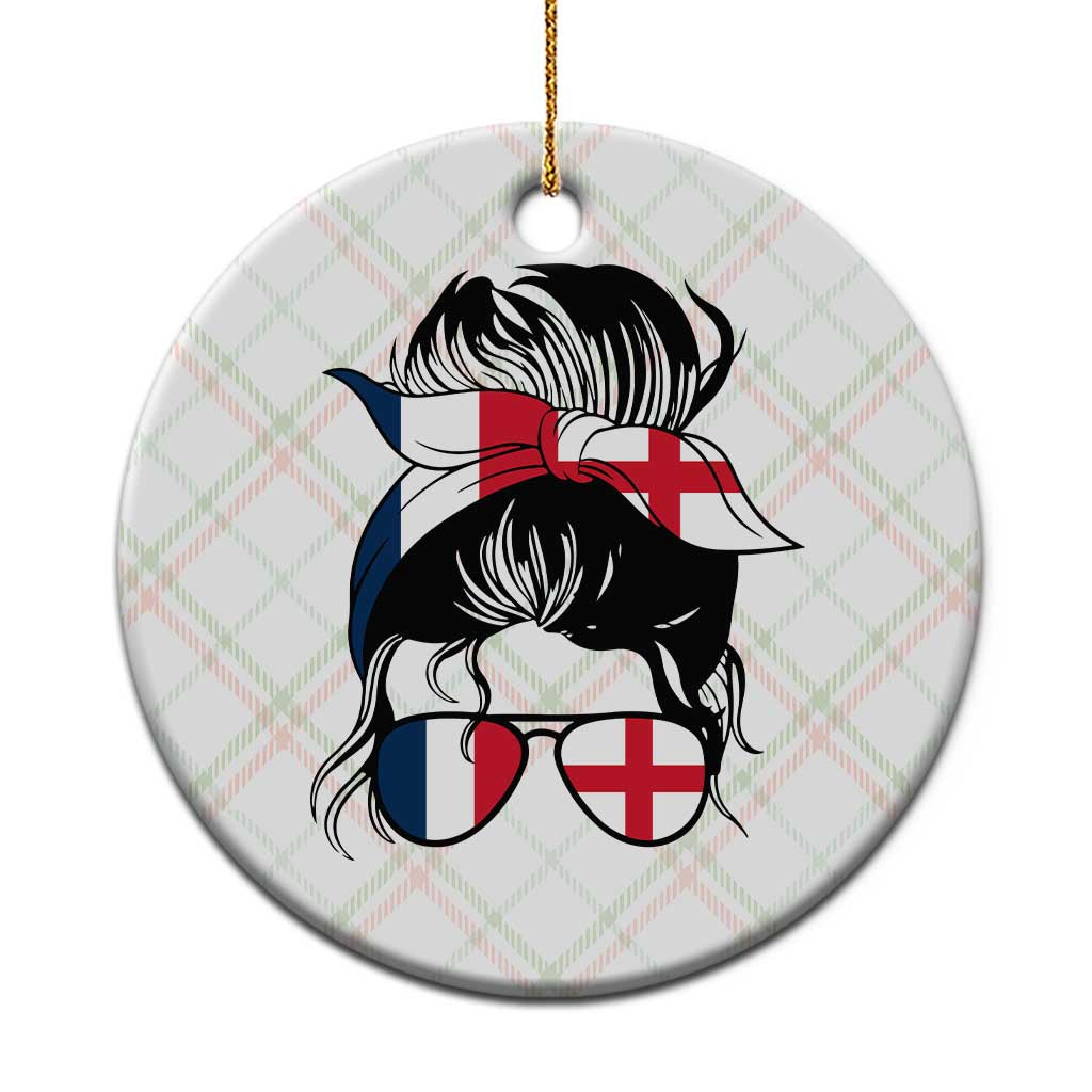 Proud France England Flag Messy Bun Bandana Sunglasses Graphic Ceramic Ornament French Anglo English Heritage Roots Woman