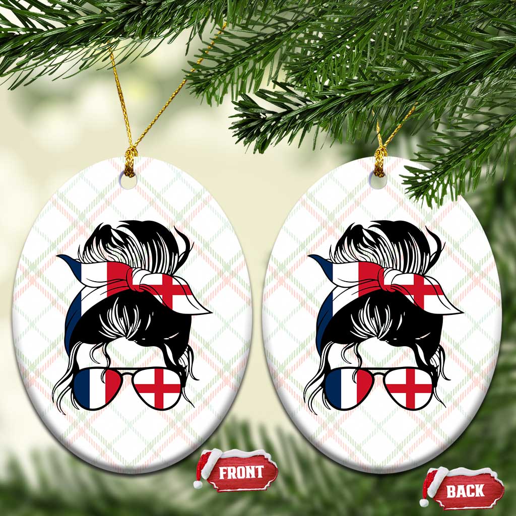 Proud France England Flag Messy Bun Bandana Sunglasses Graphic Ceramic Ornament French Anglo English Heritage Roots Woman