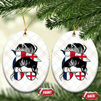 Proud France England Flag Messy Bun Bandana Sunglasses Graphic Ceramic Ornament French Anglo English Heritage Roots Woman