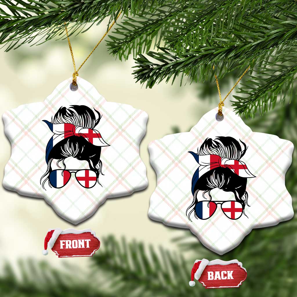 Proud France England Flag Messy Bun Bandana Sunglasses Graphic Ceramic Ornament French Anglo English Heritage Roots Woman