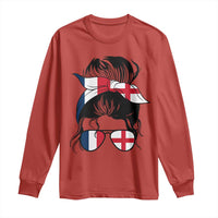 Proud France England Flag Messy Bun Bandana Sunglasses Graphic Long Sleeve Shirt French Anglo English Heritage Roots Woman