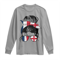 Proud France England Flag Messy Bun Bandana Sunglasses Graphic Long Sleeve Shirt French Anglo English Heritage Roots Woman