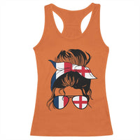 Proud France England Flag Messy Bun Bandana Sunglasses Graphic Racerback Tank Top French Anglo English Heritage Roots Woman