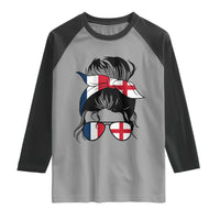 Proud France England Flag Messy Bun Bandana Sunglasses Graphic Raglan Shirt French Anglo English Heritage Roots Woman