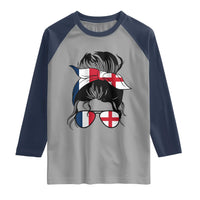 Proud France England Flag Messy Bun Bandana Sunglasses Graphic Raglan Shirt French Anglo English Heritage Roots Woman
