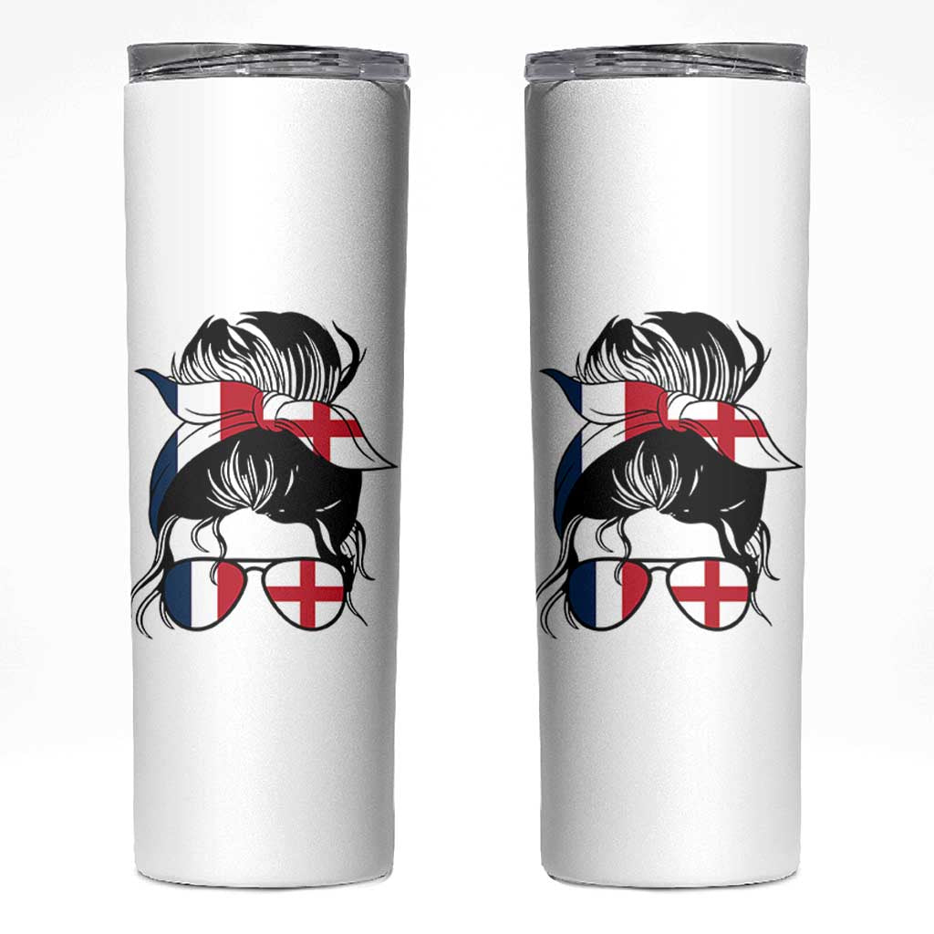 Proud France England Flag Messy Bun Bandana Sunglasses Graphic Skinny Tumbler French Anglo English Heritage Roots Woman