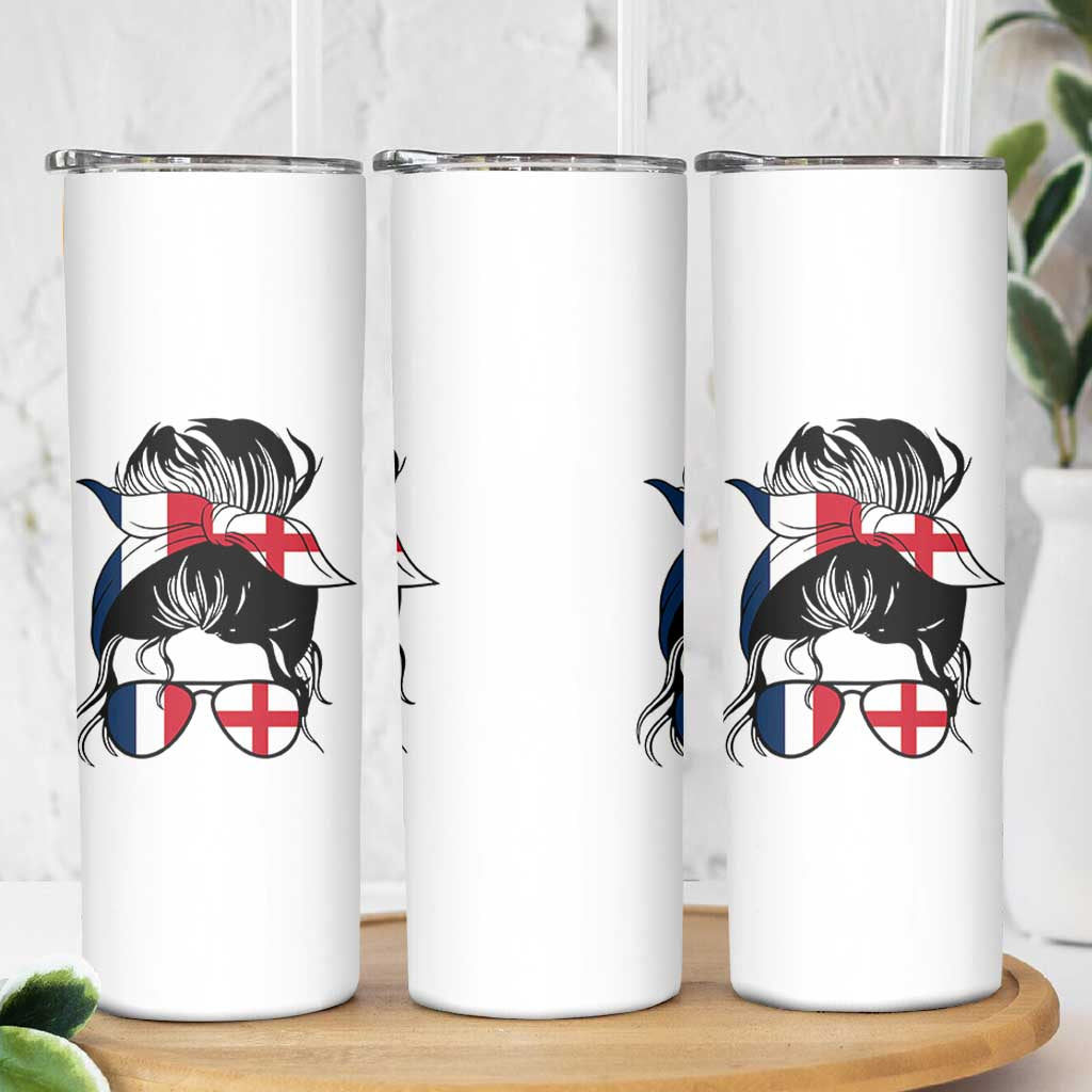 Proud France England Flag Messy Bun Bandana Sunglasses Graphic Skinny Tumbler French Anglo English Heritage Roots Woman
