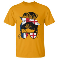 Proud France England Flag Messy Bun Bandana Sunglasses Graphic T Shirt French Anglo English Heritage Roots Woman