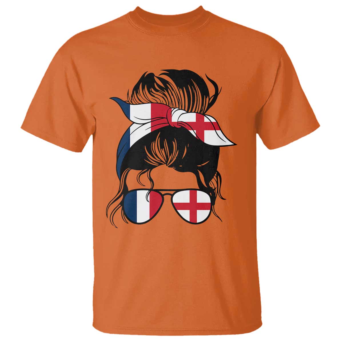 Proud France England Flag Messy Bun Bandana Sunglasses Graphic T Shirt French Anglo English Heritage Roots Woman