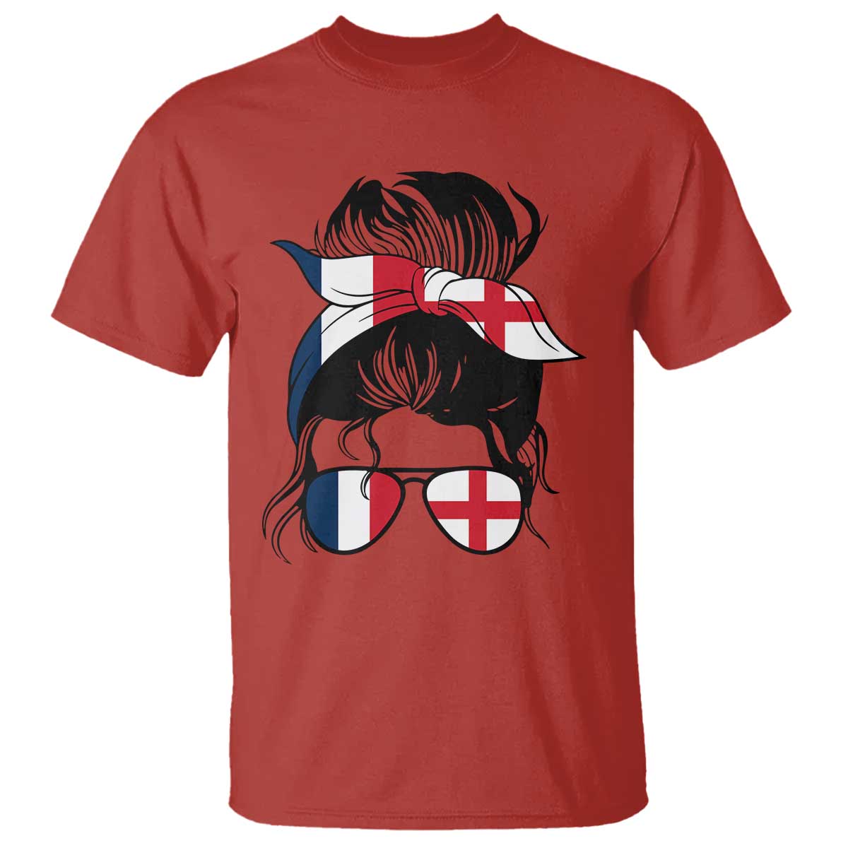 Proud France England Flag Messy Bun Bandana Sunglasses Graphic T Shirt French Anglo English Heritage Roots Woman