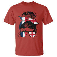 Proud France England Flag Messy Bun Bandana Sunglasses Graphic T Shirt French Anglo English Heritage Roots Woman