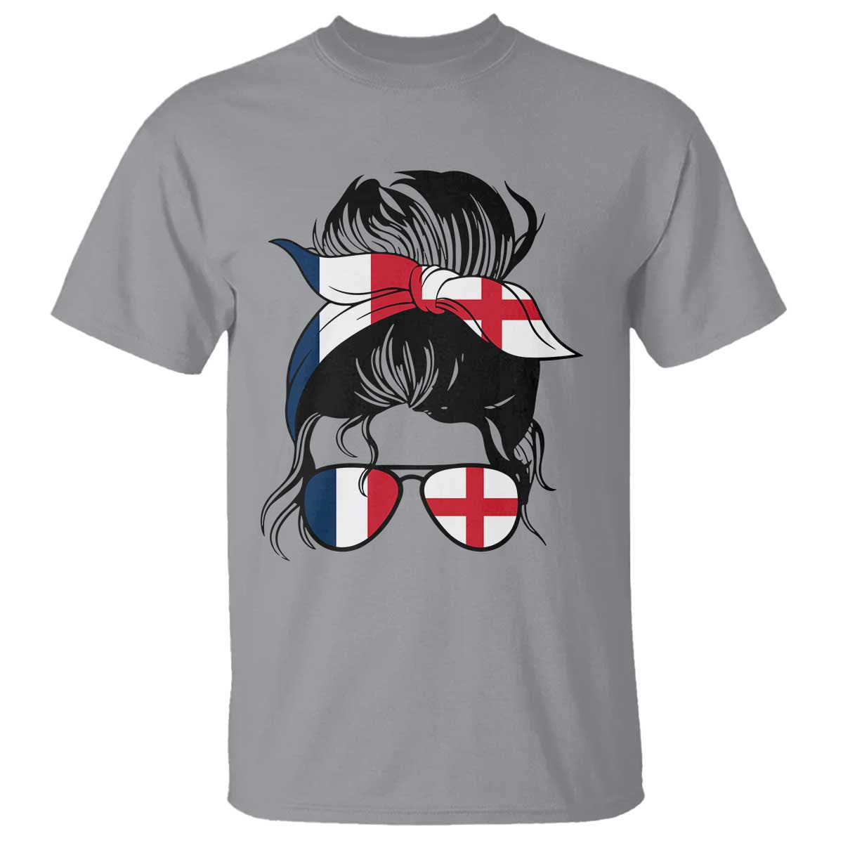 Proud France England Flag Messy Bun Bandana Sunglasses Graphic T Shirt French Anglo English Heritage Roots Woman